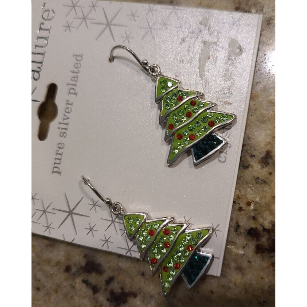 3 Pair Sparkle Allure Silver Plate Crystal Christmas Earrings Penguin Tree Santa - Picture 3 of 8
